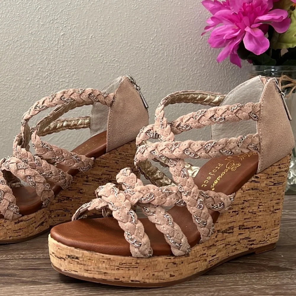 Matt Bernson Special Project Cork Wedges Sandals Suede/Chains 7.5M - Picture 2 of 16